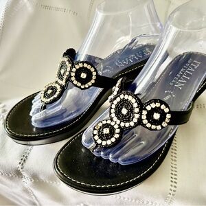 Italian Shoemakers Black Women's Sandals with Rhinestone Accents. Size 8 Euro 39